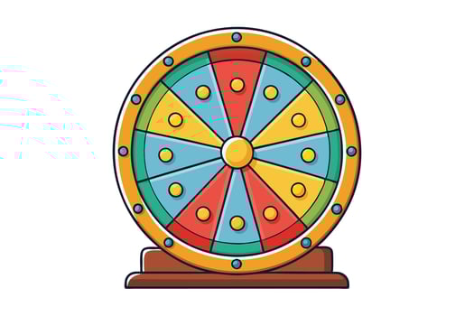 Cartoon inspired wheel of fortune illustration showcasing a colorful and cheerful design for games, luck, and prize related themes vector