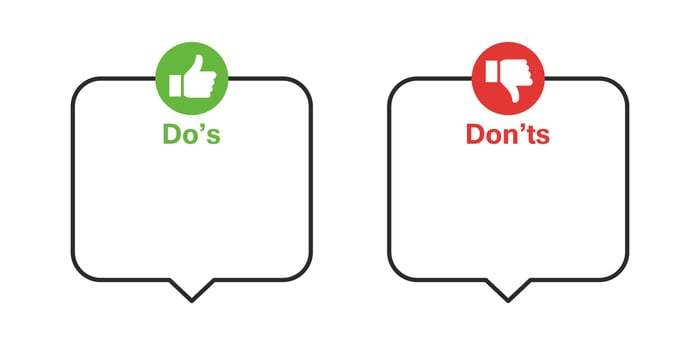 Dos and donts like thumbs up or down. Like or dislike index finger sign vector