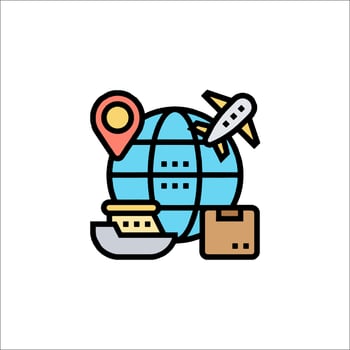 A globe with a plane, luggage and a map vector