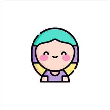 A cartoon girl with a blue hat and green hair vector