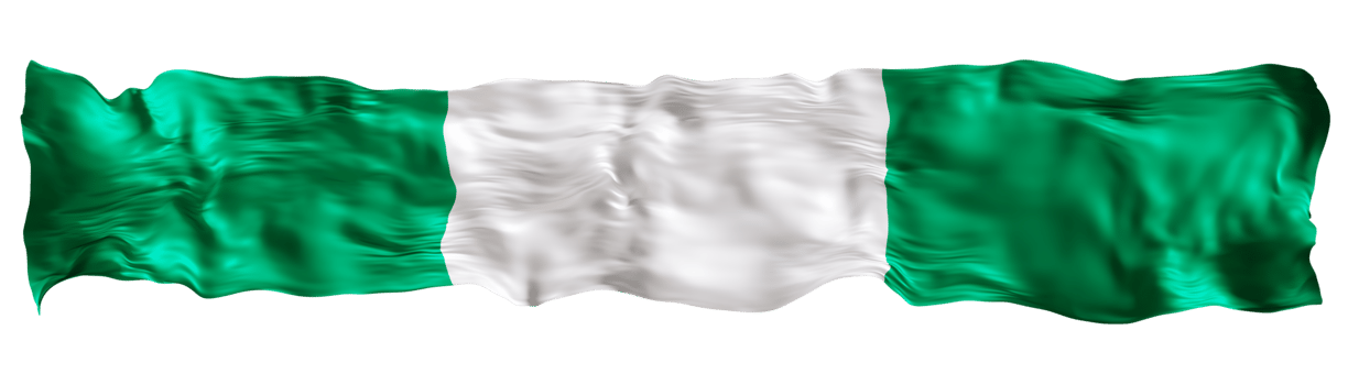 Stylized flag of Nigeria waving in the wind on transparent background. Footer, header or divider. Cut out wide, panoramic element. Banner for patriotic themes or national event promotions. 3D. png