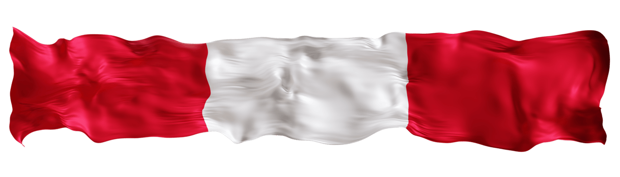 Stylized flag of Peru waving in the wind on transparent background. Footer, header or divider. Cut out wide, panoramic element. Banner for patriotic themes or national event promotions. 3D. png