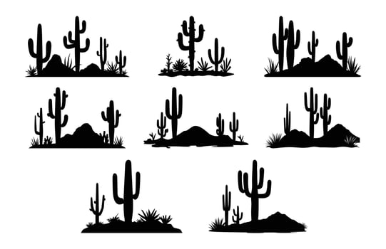 Desert Cactus Scene Silhouette Bundle vector
