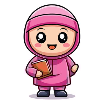 a cartoon muslim girl holding book vector