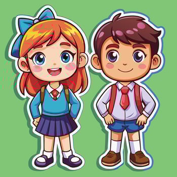 cartoon boy and girl school stickers vector