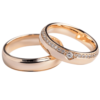 Two wedding rings in 18k rose gold with diamonds png