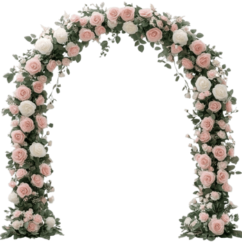 A wedding arch with pink roses and white flowers png