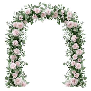 A pink rose archway with green leaves png