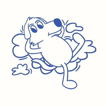 hand drawn dog sleeping in the clouds retro cartoon character illustration vector
