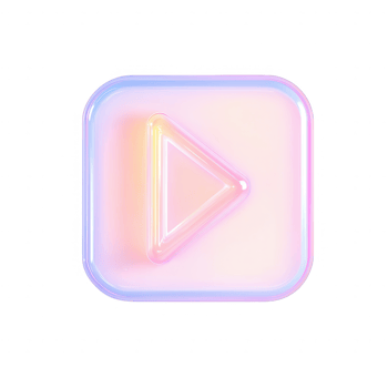 A glossy play button icon with a soft gradient of colors, perfect for digital designs. png
