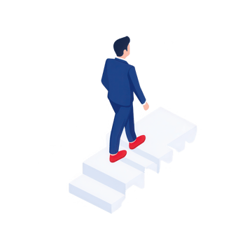 A professional man walking up stairs, symbolizing career progression and growth. png