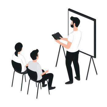 A professional presentation scenario with an audience engaged in learning. png