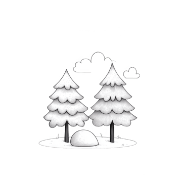A serene winter landscape featuring two snow-covered pine trees. png