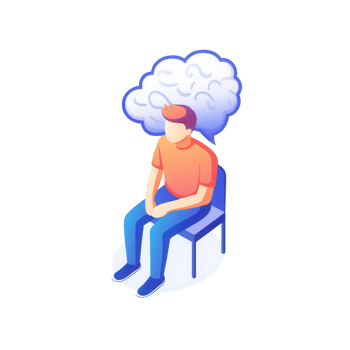 A thoughtful person sitting on a chair, representing contemplation and introspection. png