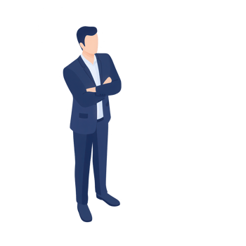 Confident businessman standing with arms crossed, illustrating professionalism and focus. png