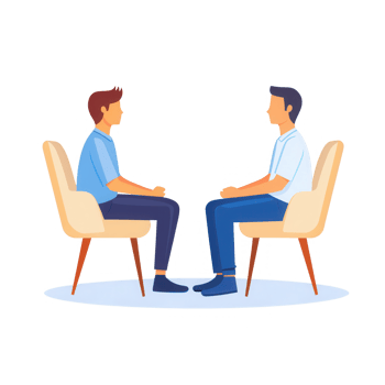 Two individuals engaged in a meaningful conversation while seated. png