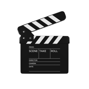 Front view 3d icon render black movie clapperboard illustration png