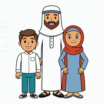 Muslim family cartoon illustration. vector