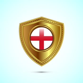 Rounded flag of England Guinea with glossy gold shield vector