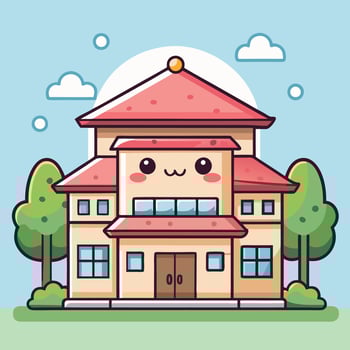 a cartoon house with a smiling vector