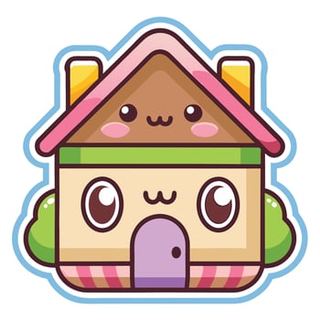 a cute house sticker with a cute face vector