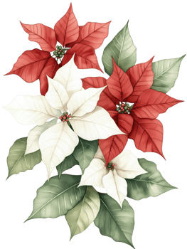 A red and white flower arrangement with green leaves png