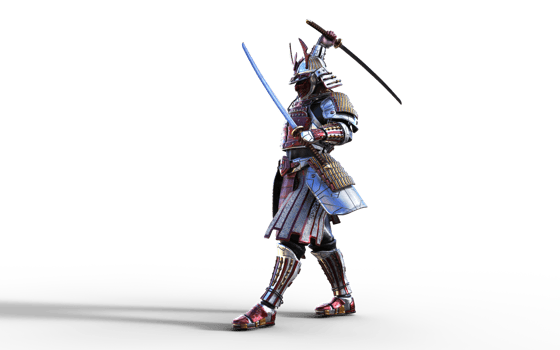 Walk to Attack Pose, Futuristic Red Samurai Warrior in Battle-Ready Armor png