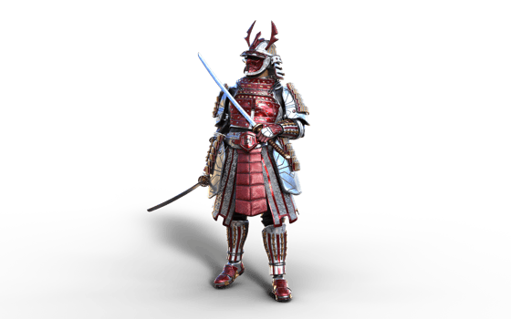 Idle pose, Futuristic Red Samurai Warrior in Battle-Ready Armor png
