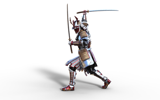 Moving Sword Pose, Futuristic Red Samurai Warrior in Battle-Ready Armor png