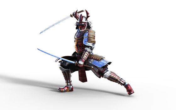 Action Pose, Futuristic Red Samurai Warrior in Battle-Ready Armor png