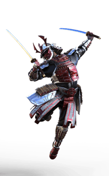 Jump Attack, Futuristic Red Samurai Warrior in Battle-Ready Armor png