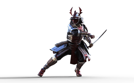 Defense Pose, Futuristic Red Samurai Warrior in Battle-Ready Armor png