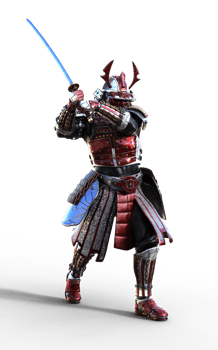 Two Hand Pose, Futuristic Red Samurai Warrior in Battle-Ready Armor png