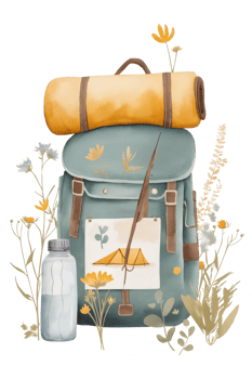 A backpack with a yellow and green blanket on top of it png