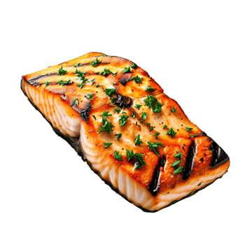 Grilled delicious salmon steak isolated on transparent background png