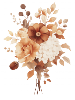 A bouquet of flowers with a white center and brown petals png