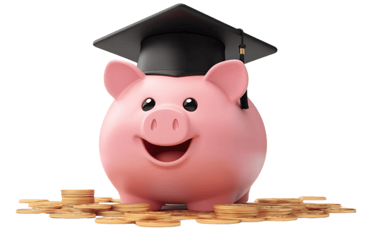 A piggy bank with a black hat on top of it png
