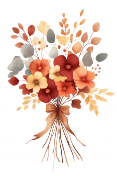 A bouquet of flowers with a brown ribbon tied around it png