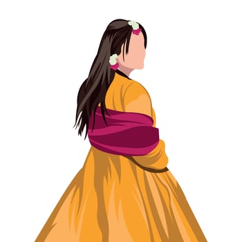 mehndi aur haldi ceremony indian bride wearing yellow dress and looking backward vector