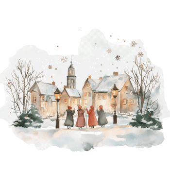 A group of four women are standing in the snow png