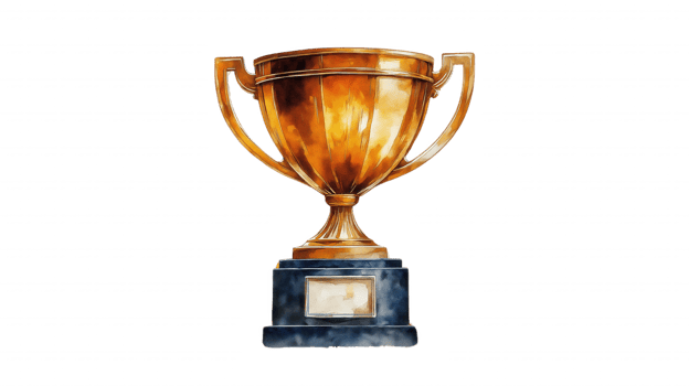 A gold trophy with a blue base png