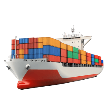 Cargo ship transporting colorful containers on a transparent background for logistics and shipping industry, cargo ship transport containers on transparent background png