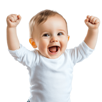 Joyful baby expressing happiness with raised arms against a clean transparent background during daylight, Happy Baby Gesture on transparent background png