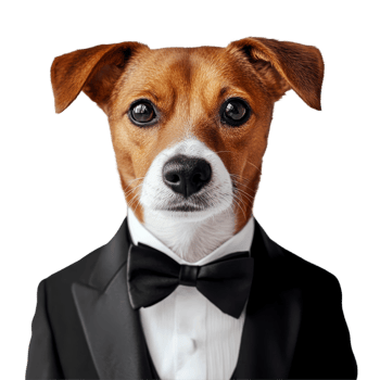 Adorable dogs wearing formal attire enjoy a stylish pose against a clean transparent backdrop, Funny Dogs in Formal Attire, elegant suit on transparent background png
