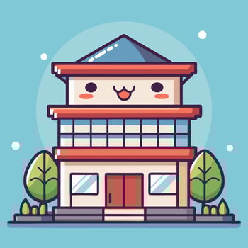 a cartoon building with a smiling vector