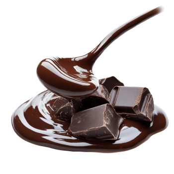 Rich liquid chocolate flowing smoothly over chocolate squares on a clean transparent background, liquid chocolate isolated on transparent background png