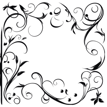 Decorative black border design featuring swirling patterns and floral motifs, black border design png