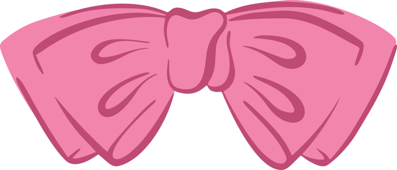 Hair ribbon bow illustration. Cute pink tie with knot for present decoration. Cartoon simple girly satin romantic accessory. png