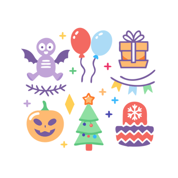 Festive decorations and symbols holiday gatherings digital artwork cheerful environment whimsical viewpoint celebration concept png
