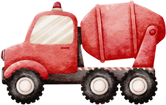 Watercolor Red Construction Cement Mixer png